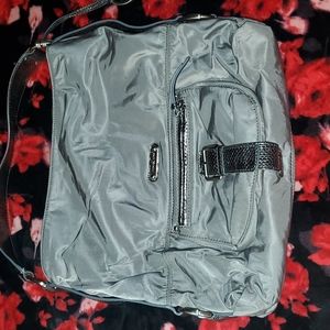 Michael Kors MK silver Gray Nylon shoulder bag.